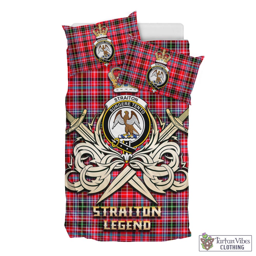 Tartan Vibes Clothing Straiton Tartan Bedding Set with Clan Crest and the Golden Sword of Courageous Legacy