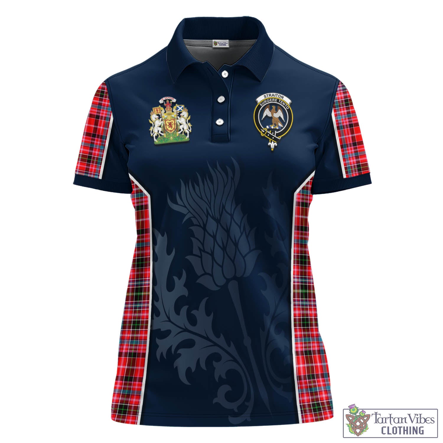 Tartan Vibes Clothing Straiton Tartan Women's Polo Shirt with Family Crest and Scottish Thistle Vibes Sport Style