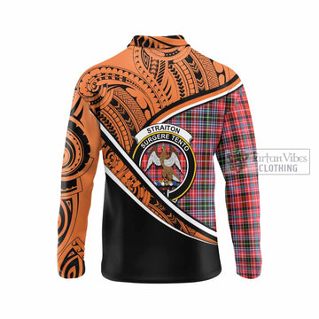 Straiton Crest Tartan Long Sleeve Polo Shirt with Polynesian Vibes Style - Orange Version