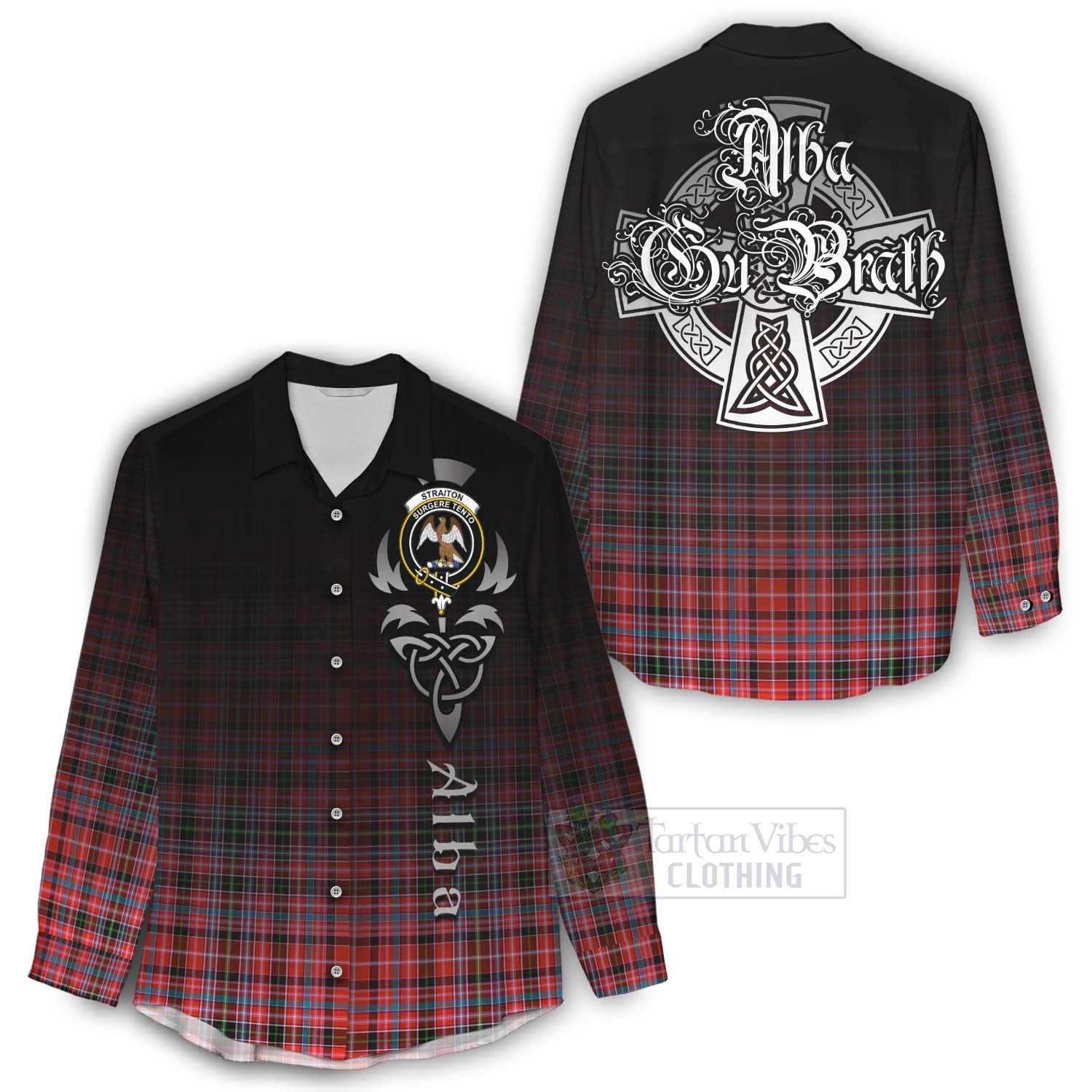 Tartan Vibes Clothing Straiton Tartan Women's Casual Shirt Featuring Alba Gu Brath Family Crest Celtic Inspired