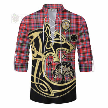 Straiton Tartan Ghillie Kilt Shirt with Family Crest Celtic Wolf Style