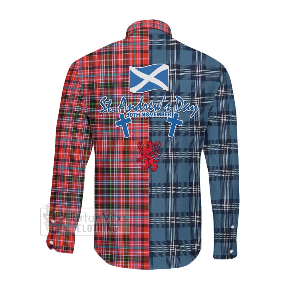 Tartan Vibes Clothing Straiton Tartan Long Sleeve Button Shirt Happy St. Andrew's Day Half Tartan Style