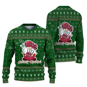 Straiton Clan Christmas Family Ugly Sweater with Funny Gnome Playing Bagpipes