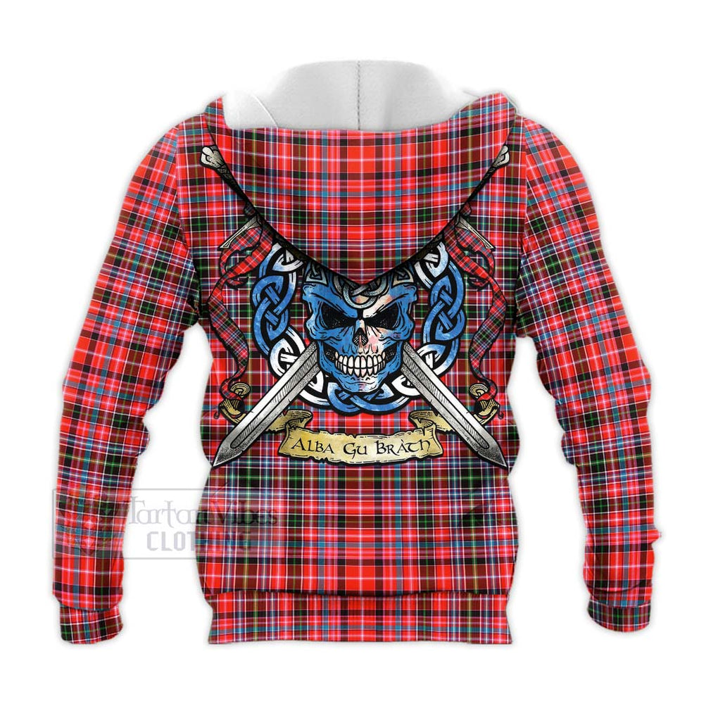 Tartan Vibes Clothing Straiton Tartan Knitted Hoodie with Family Crest Celtic Skull Style