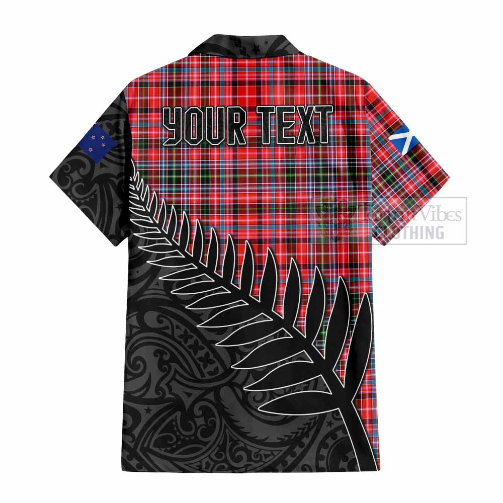 Tartan Vibes Clothing Straiton Crest Tartan Short Sleeve Button Shirt with New Zealand Silver Fern Half Style