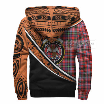 Straiton Crest Tartan Sherpa Hoodie with Polynesian Vibes Style - Orange Version