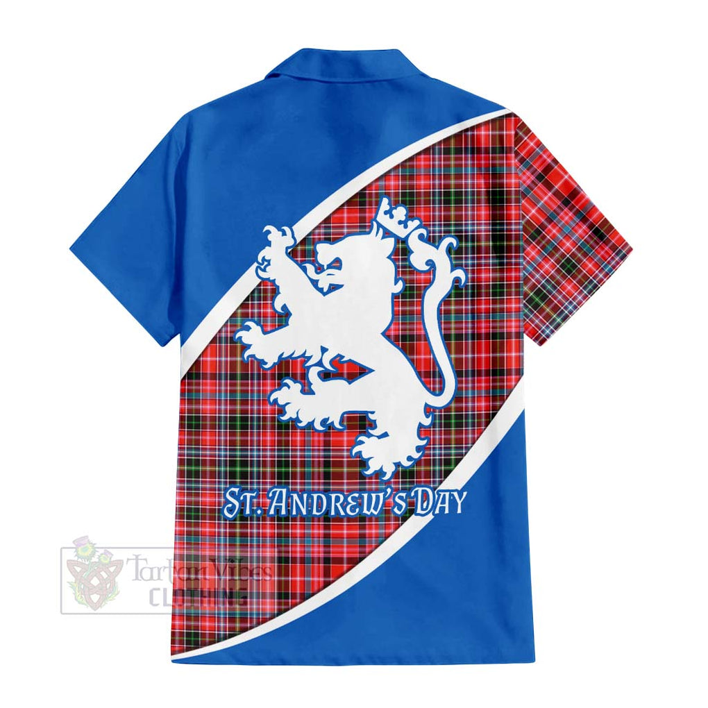 Tartan Vibes Clothing Straiton Family Crest Tartan Short Sleeve Button Shirt Celebrate Saint Andrew's Day in Style