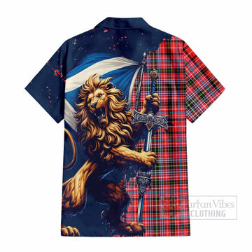 Straiton Tartan Family Crest Short Sleeve Button Shirt with Scottish Majestic Lion