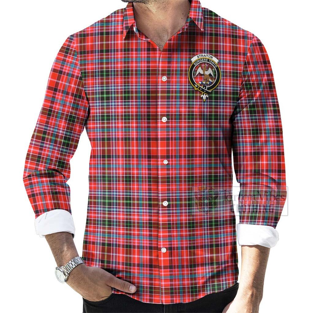 Tartan Vibes Clothing Straiton Tartan Long Sleeve Button Shirt with Family Crest and Bearded Skull Holding Bottles of Whiskey