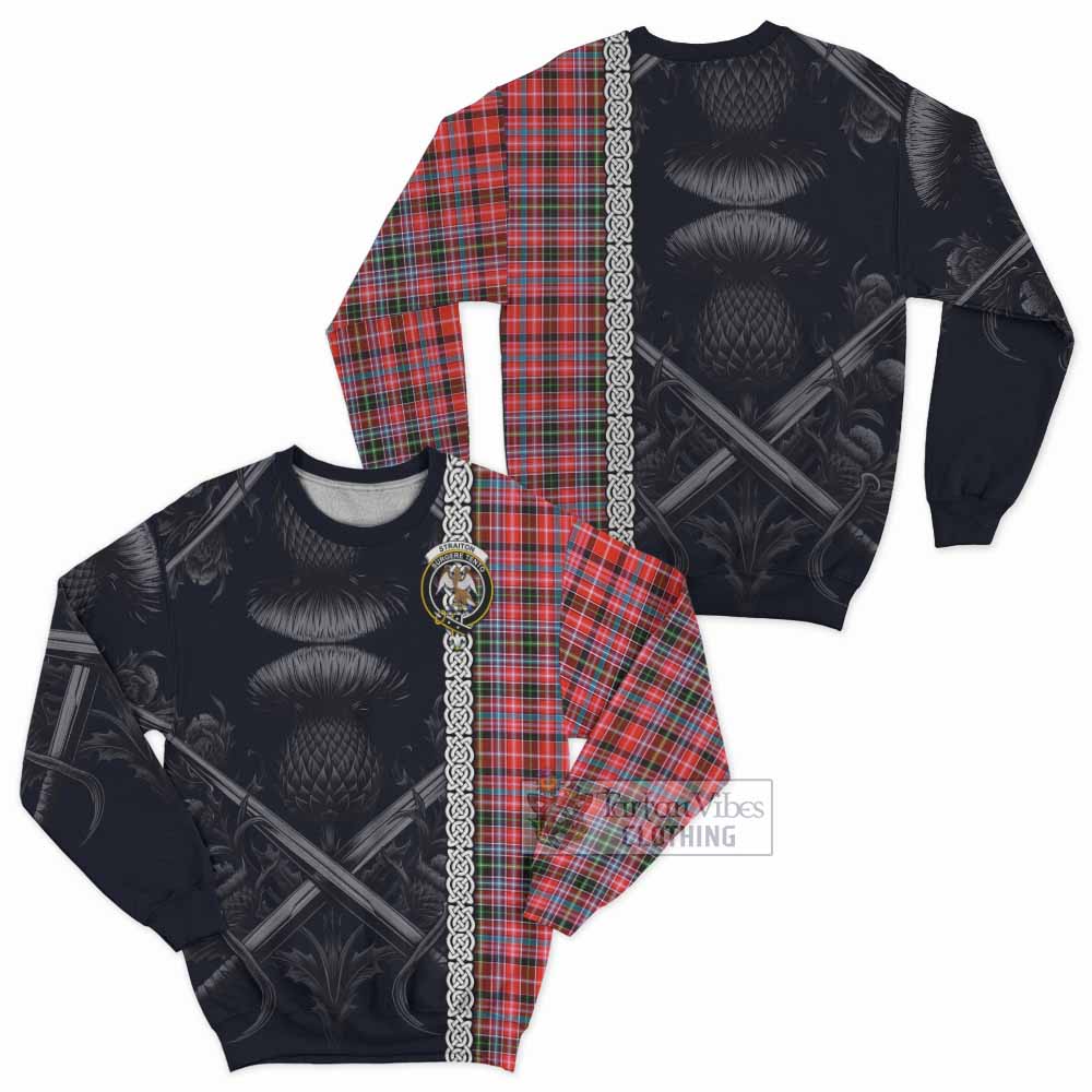 Tartan Vibes Clothing Straiton Tartan Sweatshirt with Family Crest Cross Sword Thistle Celtic Vibes