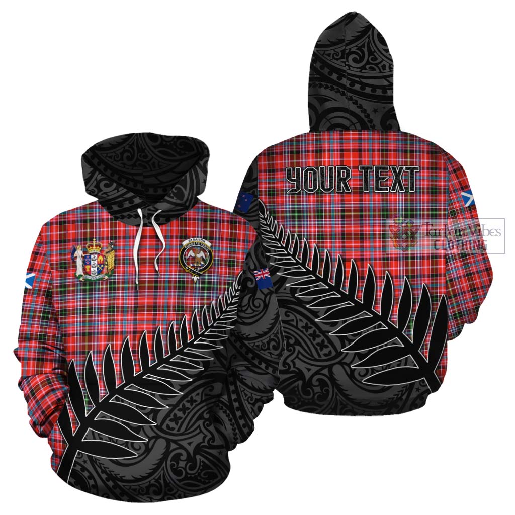 Tartan Vibes Clothing Straiton Crest Tartan Cotton Hoodie with New Zealand Silver Fern Half Style