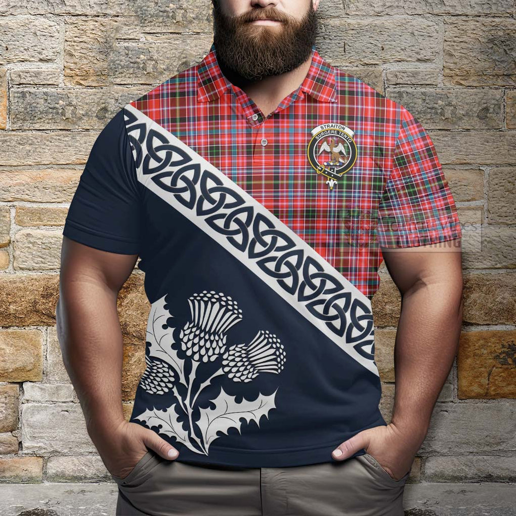 Straiton Tartan Polo Shirt Featuring Thistle and Scotland Map