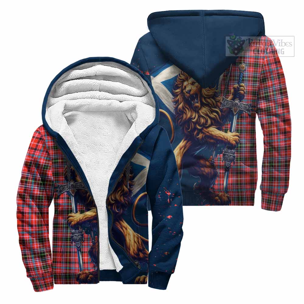 Tartan Vibes Clothing Straiton Tartan Family Crest Sherpa Hoodie with Scottish Majestic Lion