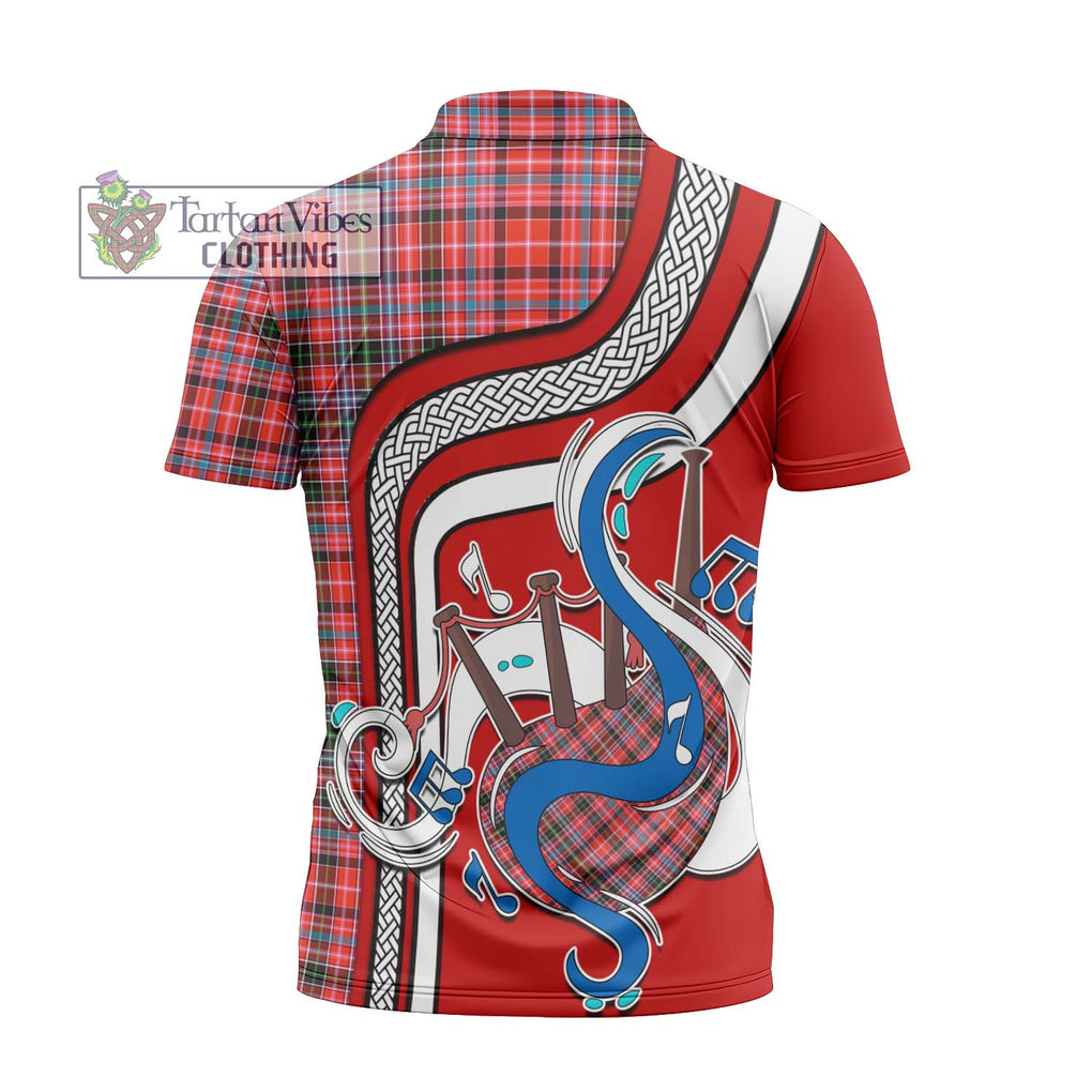 Straiton Tartan Zipper Polo Shirt with Epic Bagpipe Style - Tartanvibesclothing Shop