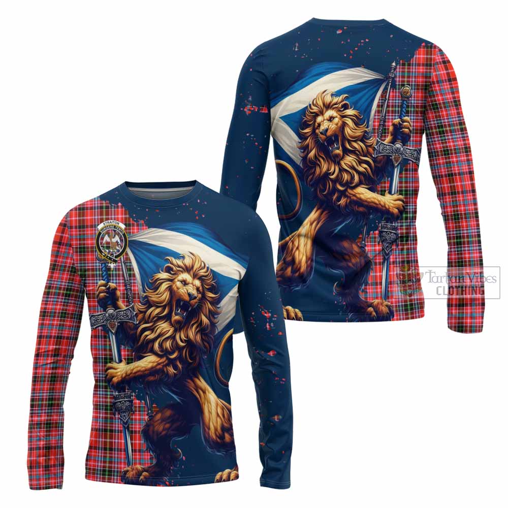 Tartan Vibes Clothing Straiton Tartan Family Crest Long Sleeve T-Shirt with Scottish Majestic Lion