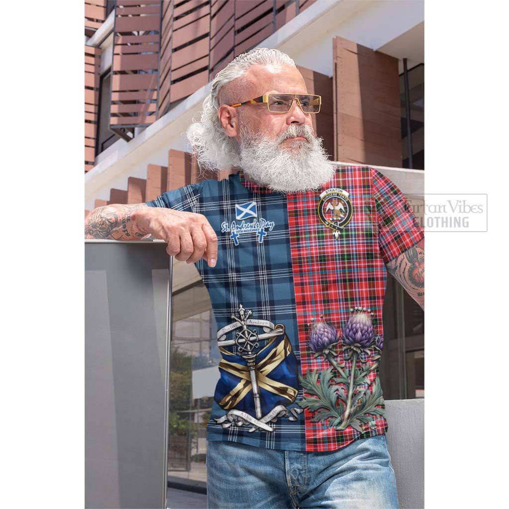 Tartan Vibes Clothing Straiton Tartan Cotton T-shirt Happy St. Andrew's Day Half Tartan Style