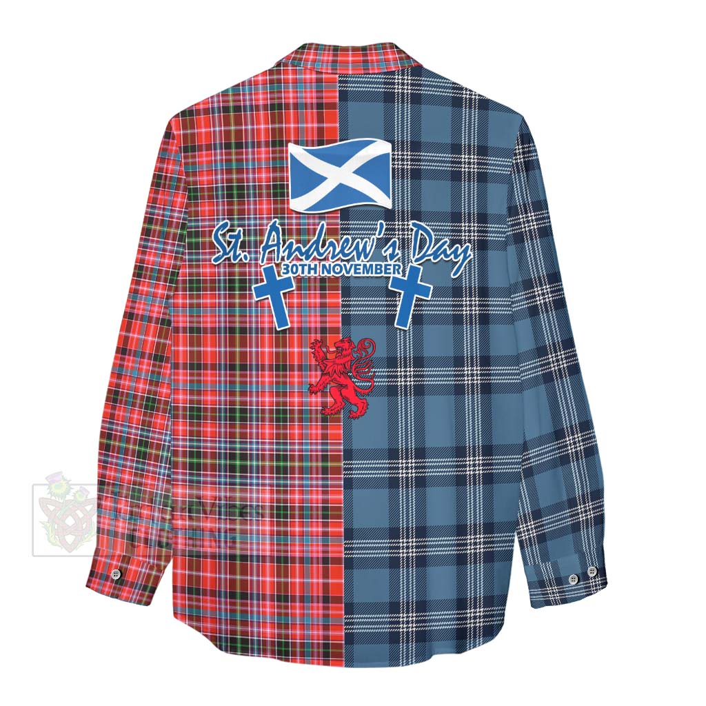 Tartan Vibes Clothing Straiton Tartan Women's Casual Shirt Happy St. Andrew's Day Half Tartan Style