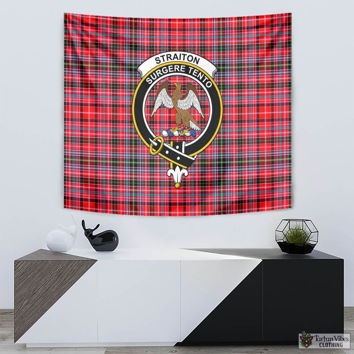 Tartan Vibes Clothing Straiton Tartan Tapestry Wall Hanging and Home Decor for Room with Family Crest