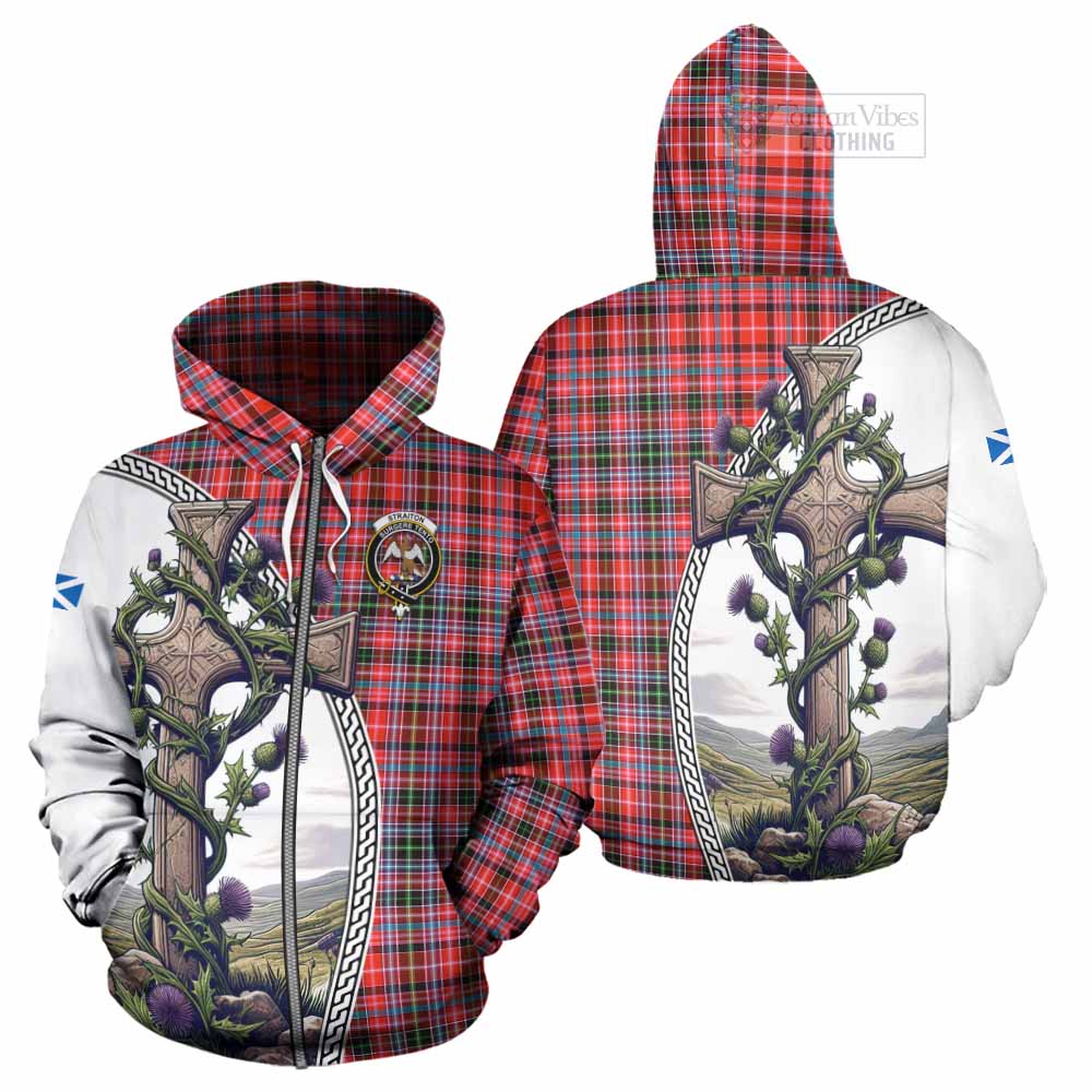 Tartan Vibes Clothing Straiton Tartan Hoodie with Family Crest and St. Andrew's Cross Accented by Thistle Vines