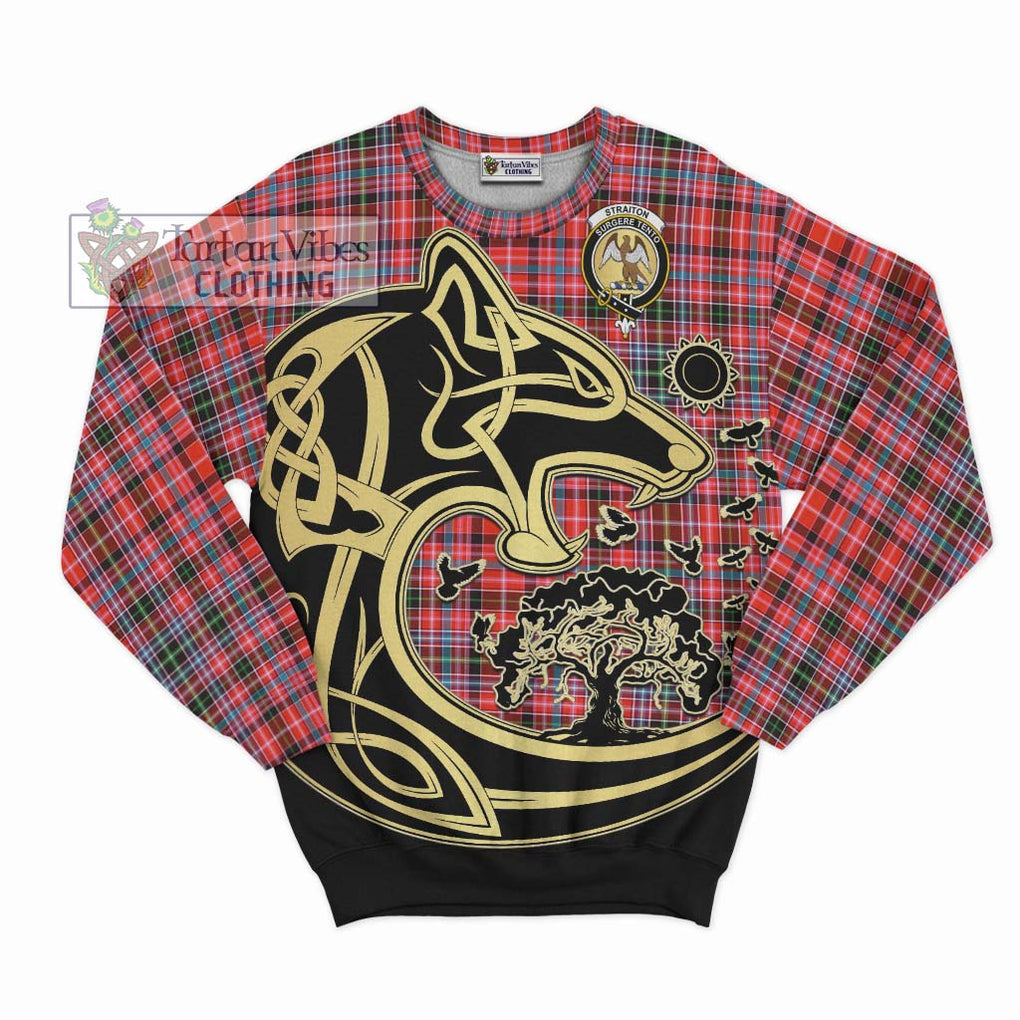 Straiton Tartan Sweatshirt with Family Crest Celtic Wolf Style - Tartan Vibes Clothing