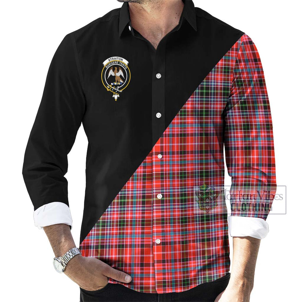 Straiton Tartan Long Sleeve Button Shirt with Family Crest and Military Logo Style - Tartanvibesclothing Shop