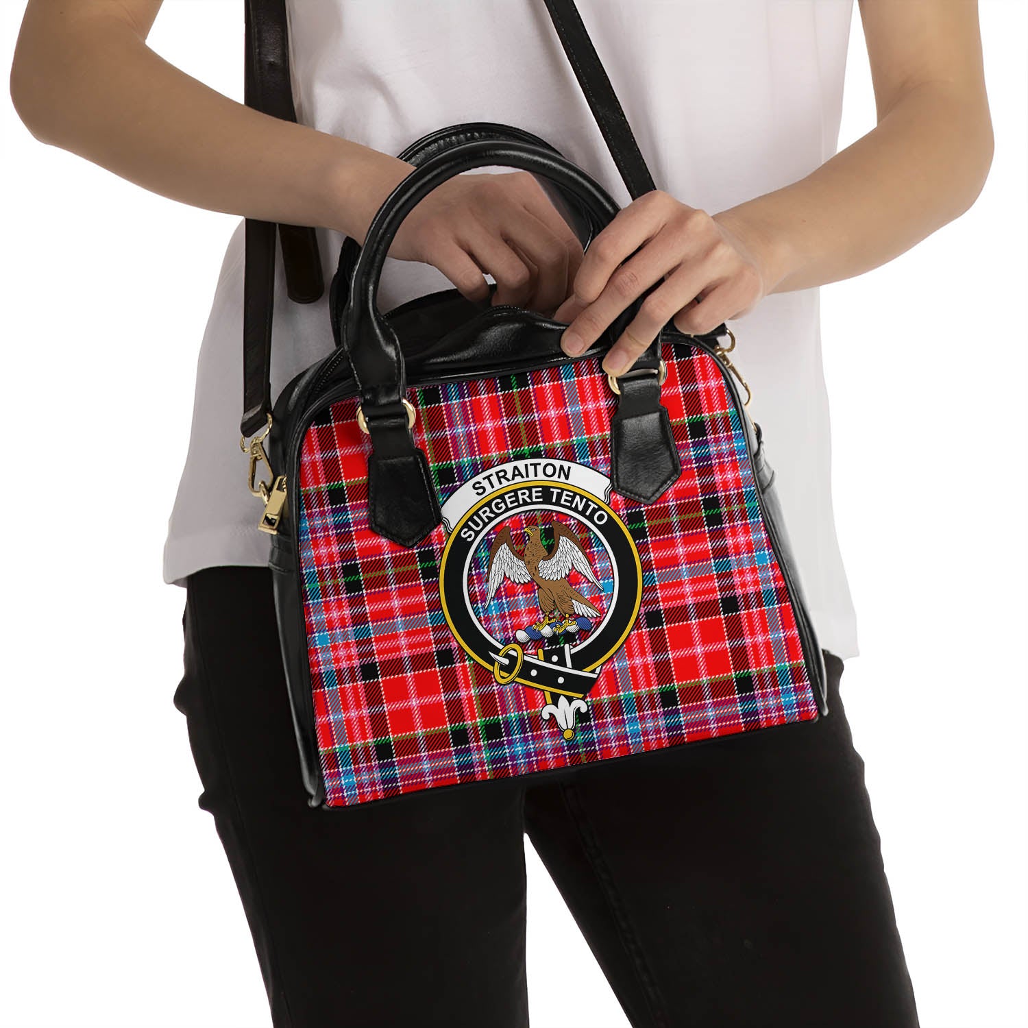 Straiton Tartan Shoulder Handbags with Family Crest - Tartanvibesclothing