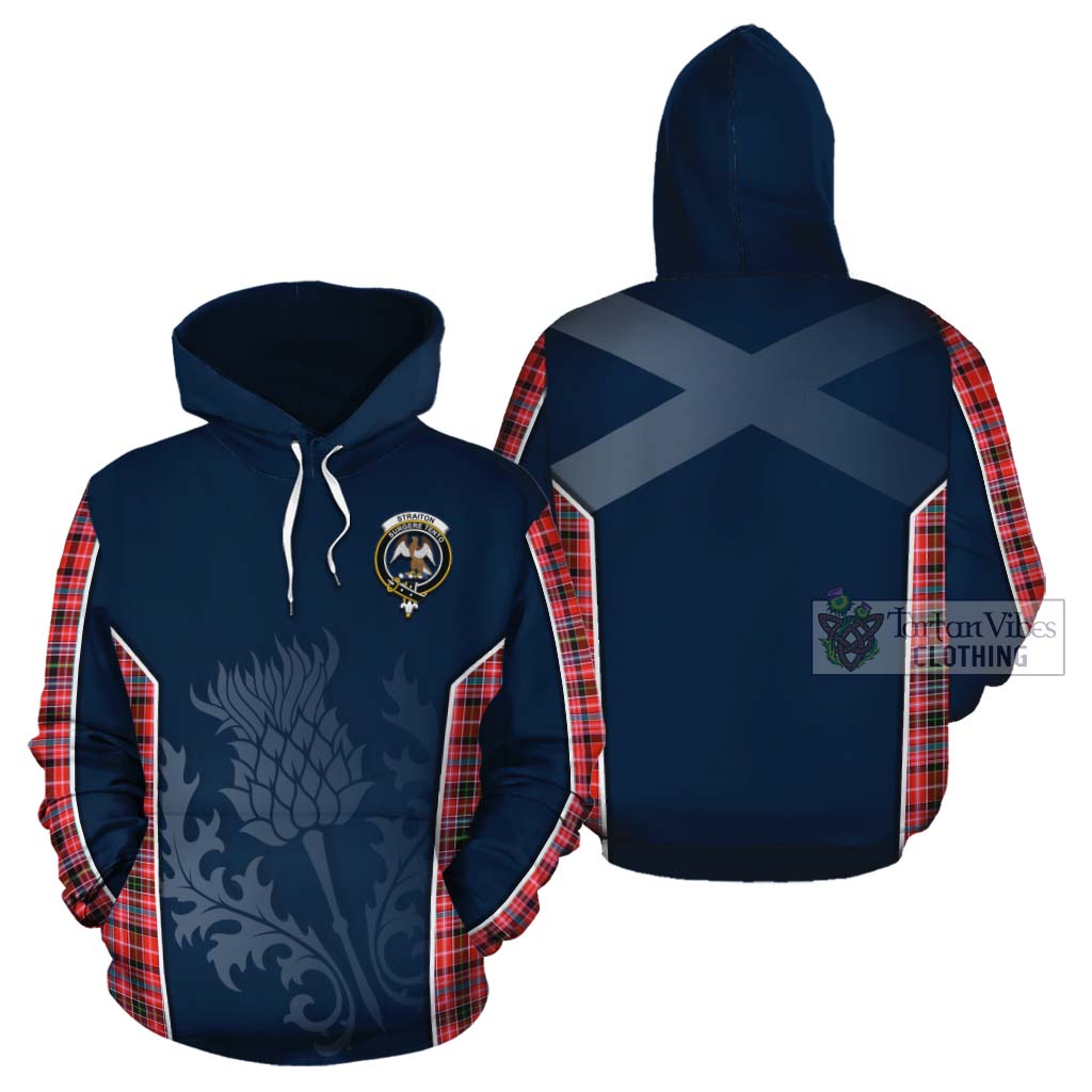 Tartan Vibes Clothing Straiton Tartan Cotton Hoodie with Family Crest and Scottish Thistle Vibes Sport Style