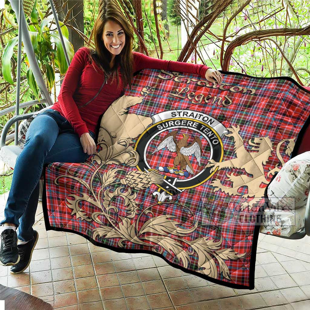 Tartan Vibes Clothing Straiton Tartan Quilt with Family Crest and Scottish Symbol Style