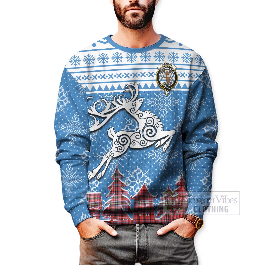 Tartan Vibes Clothing Straiton Clan Christmas Sweatshirt Celtic Reindeer Style