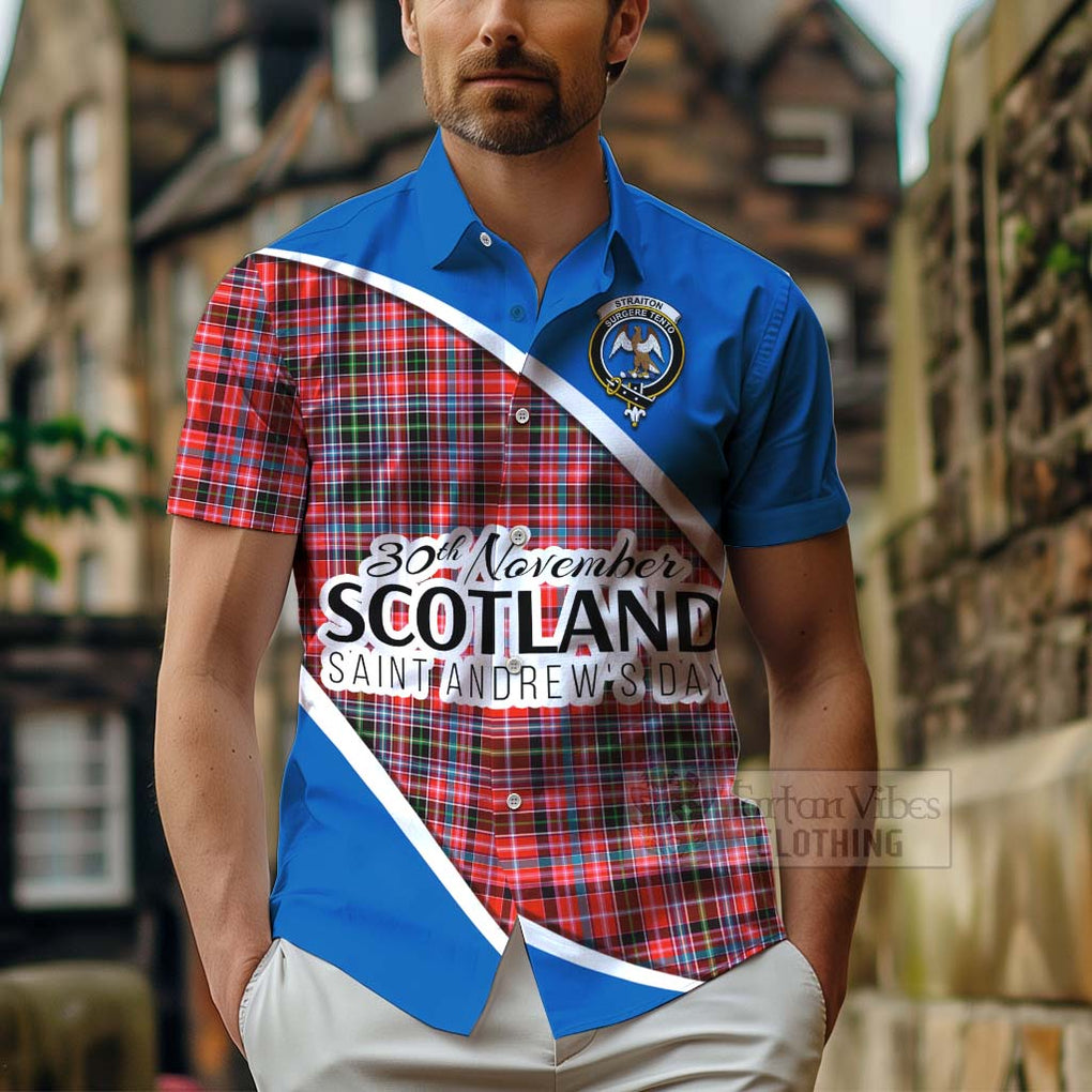 Tartan Vibes Clothing Straiton Family Crest Tartan Short Sleeve Button Shirt Celebrate Saint Andrew's Day in Style