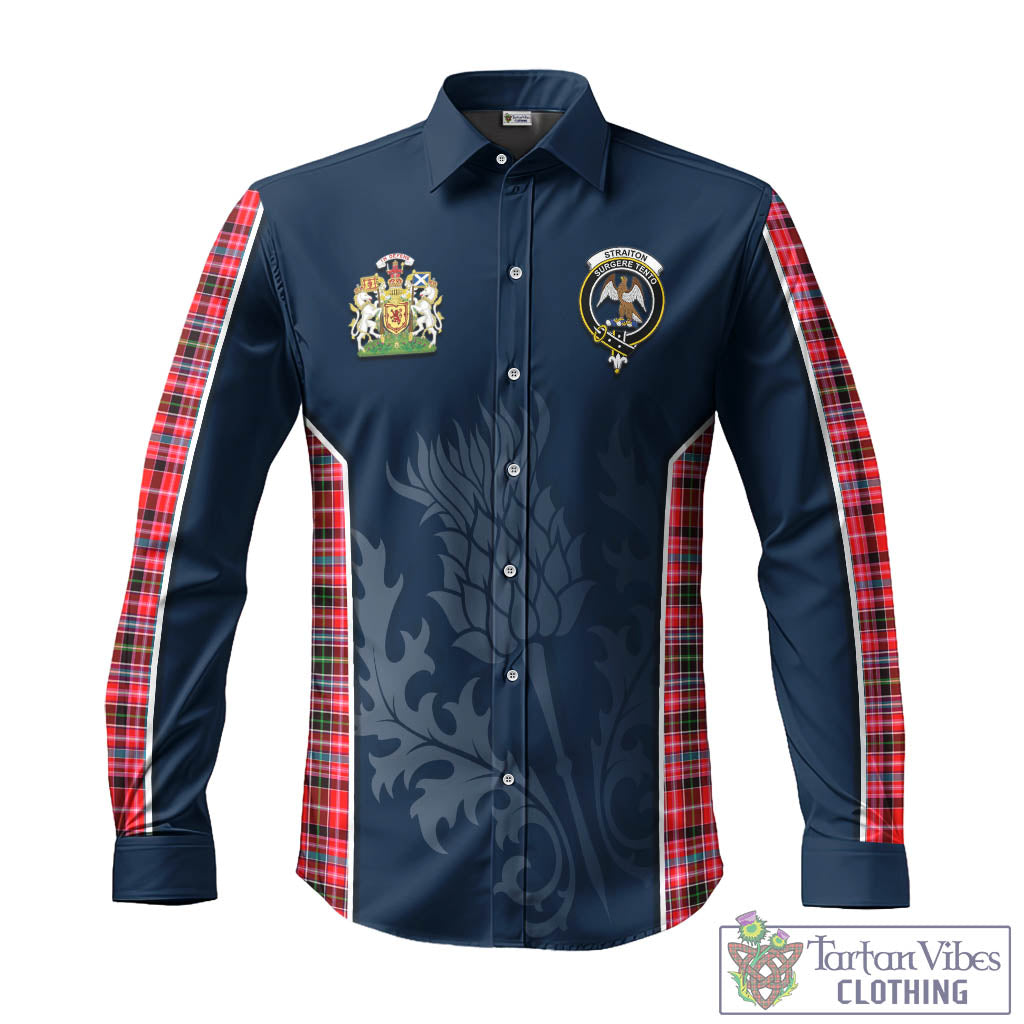 Tartan Vibes Clothing Straiton Tartan Long Sleeve Button Up Shirt with Family Crest and Scottish Thistle Vibes Sport Style