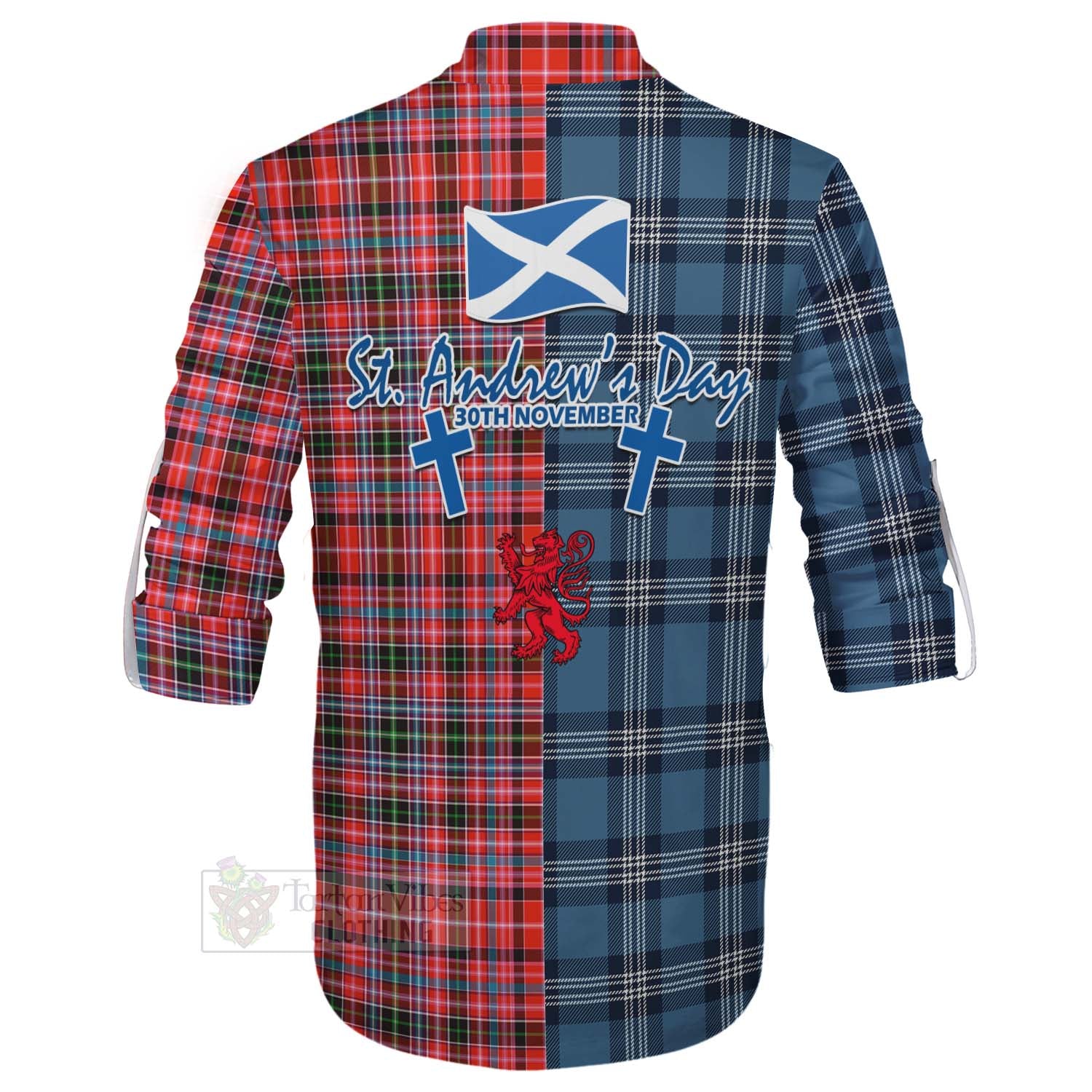 Tartan Vibes Clothing Straiton Tartan Ghillie Kilt Shirt Happy St. Andrew's Day Half Tartan Style