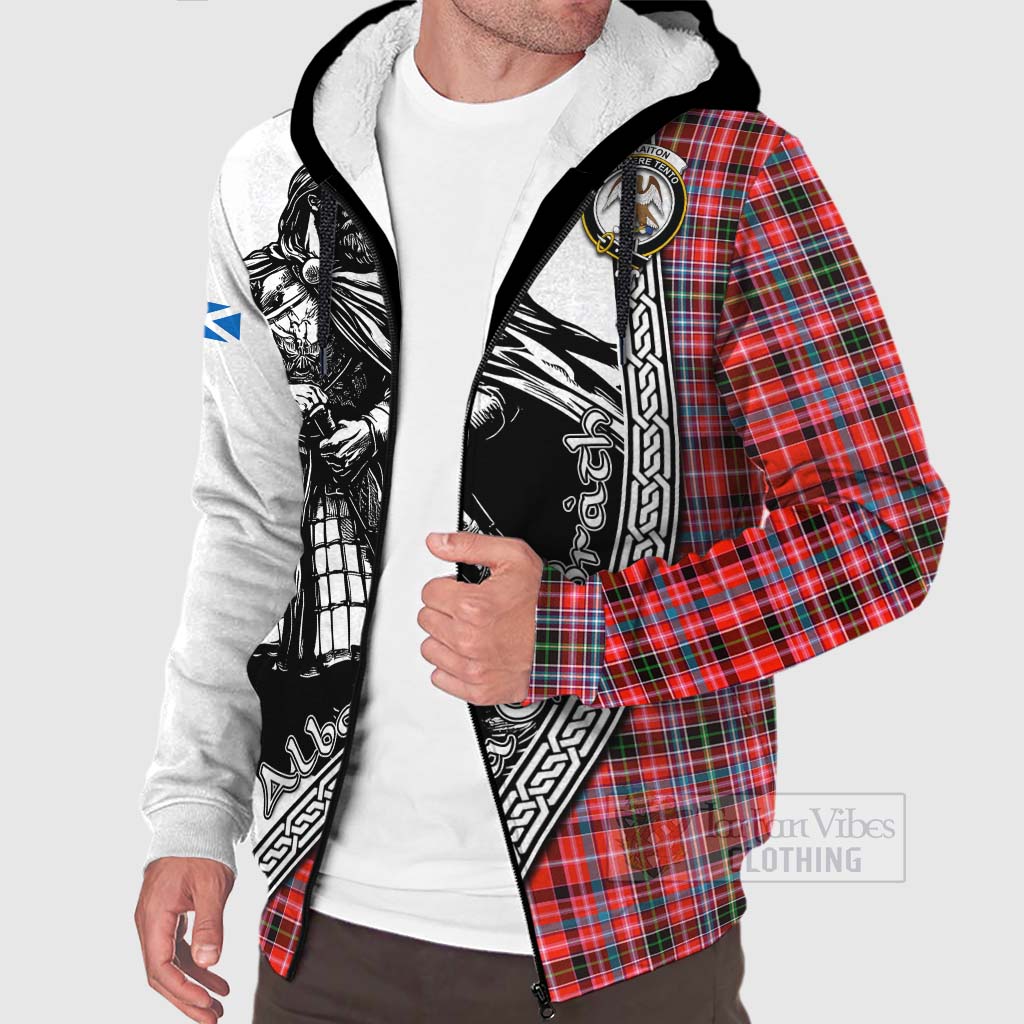 Tartan Vibes Clothing Straiton Tartan Clan Crest Sherpa Hoodie with Highlander Warrior Celtic Style