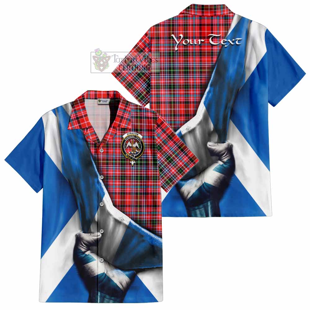 Tartan Vibes Clothing Straiton Tartan Short Sleeve Button Shirt with Family Crest Scotland Patriotic Style