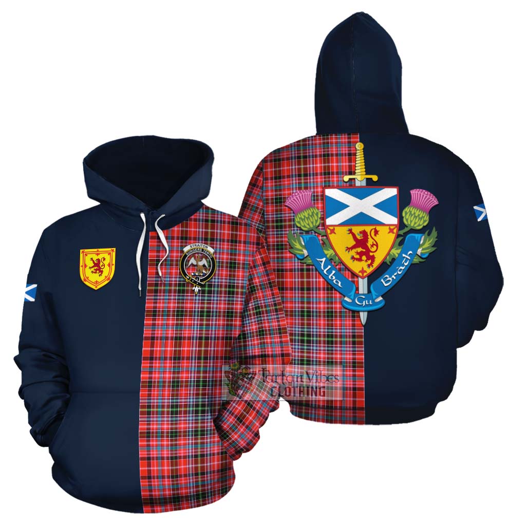 Tartan Vibes Clothing Straiton Tartan Cotton Hoodie Alba with Scottish Lion Royal Arm Half Style