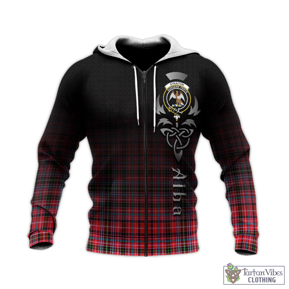 Tartan Vibes Clothing Straiton Tartan Knitted Hoodie Featuring Alba Gu Brath Family Crest Celtic Inspired