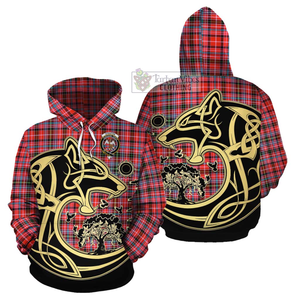 Tartan Vibes Clothing Straiton Tartan Cotton Hoodie with Family Crest Celtic Wolf Style