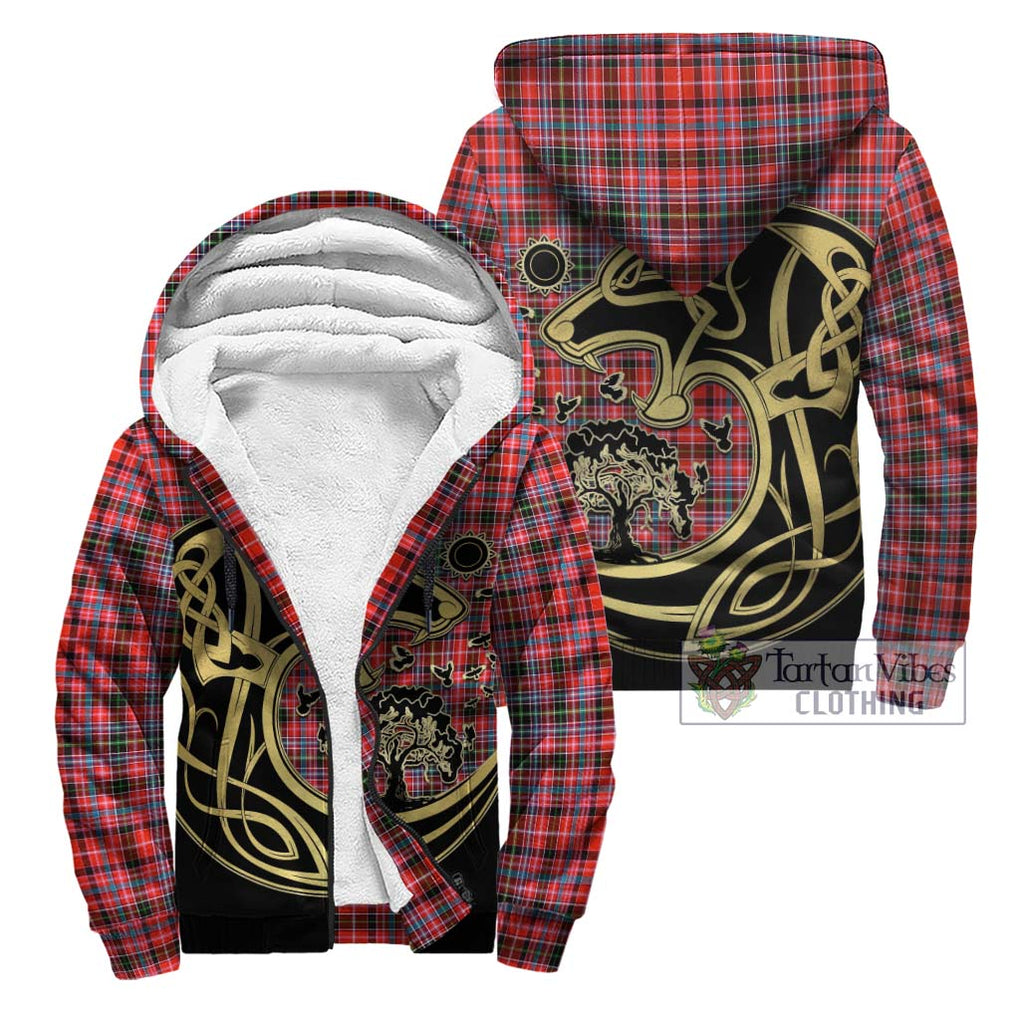 Straiton Tartan Sherpa Hoodie with Family Crest Celtic Wolf Style Unisex - Tartan Vibes Clothing