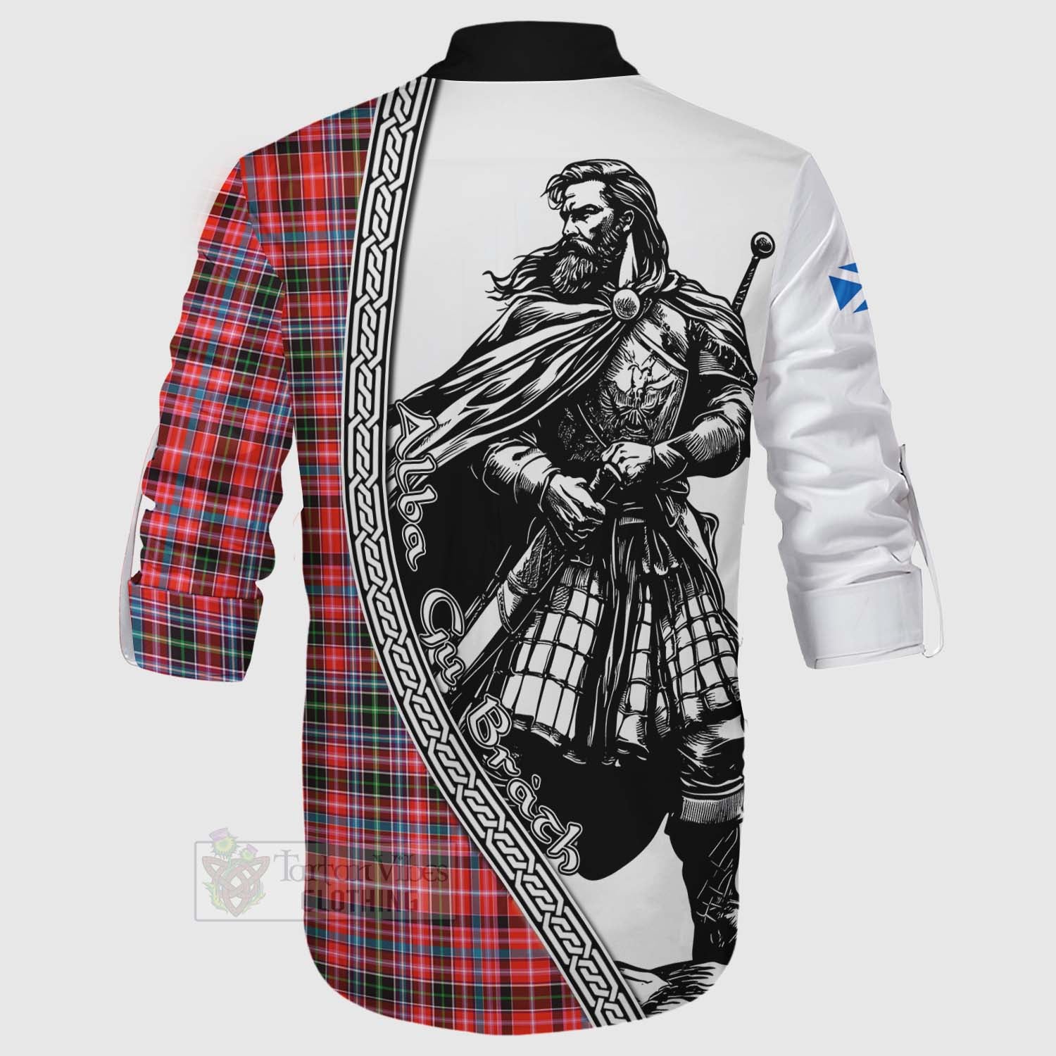 Tartan Vibes Clothing Straiton Tartan Clan Crest Ghillie Kilt Shirt with Highlander Warrior Celtic Style