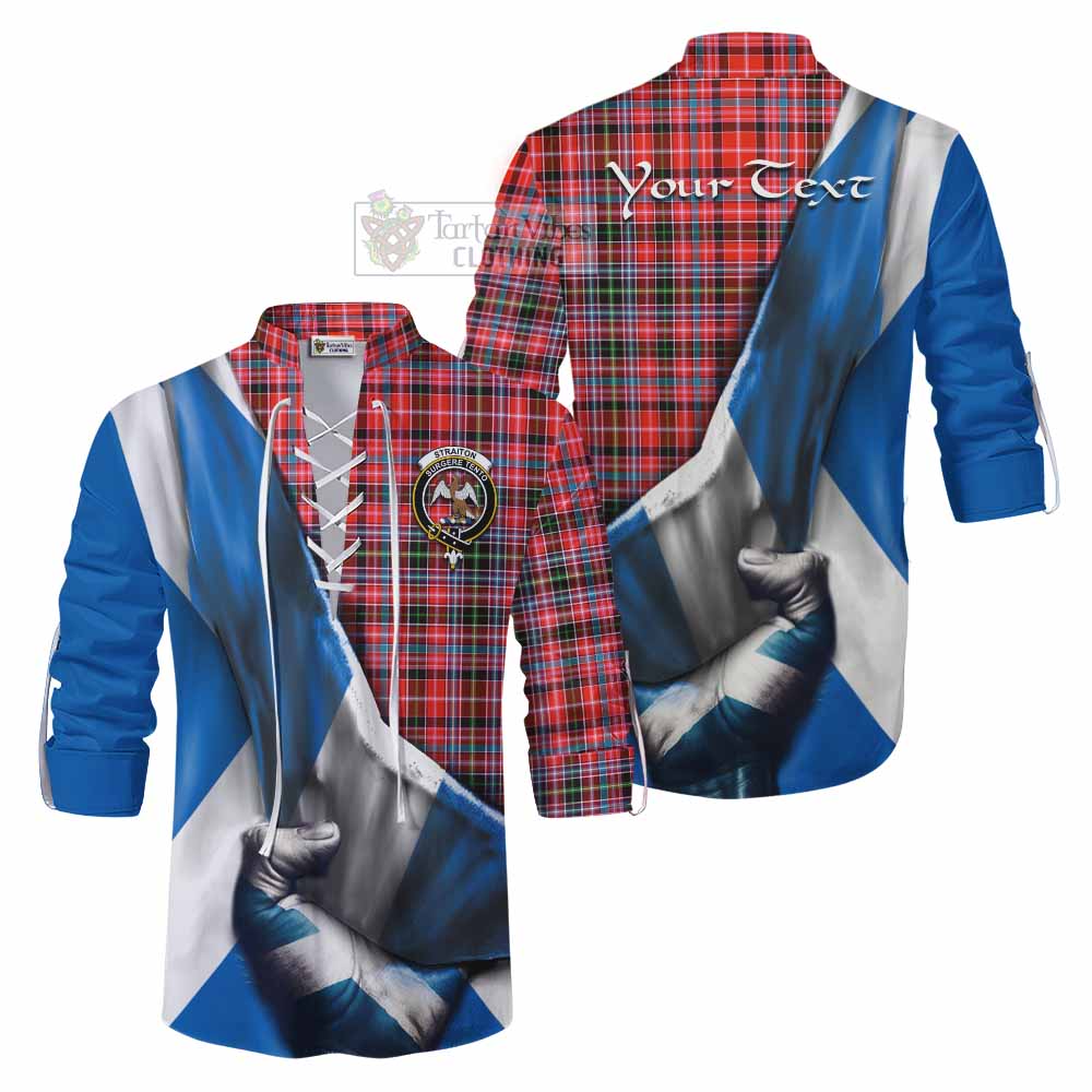 Tartan Vibes Clothing Straiton Tartan Ghillie Kilt Shirt with Family Crest Scotland Patriotic Style