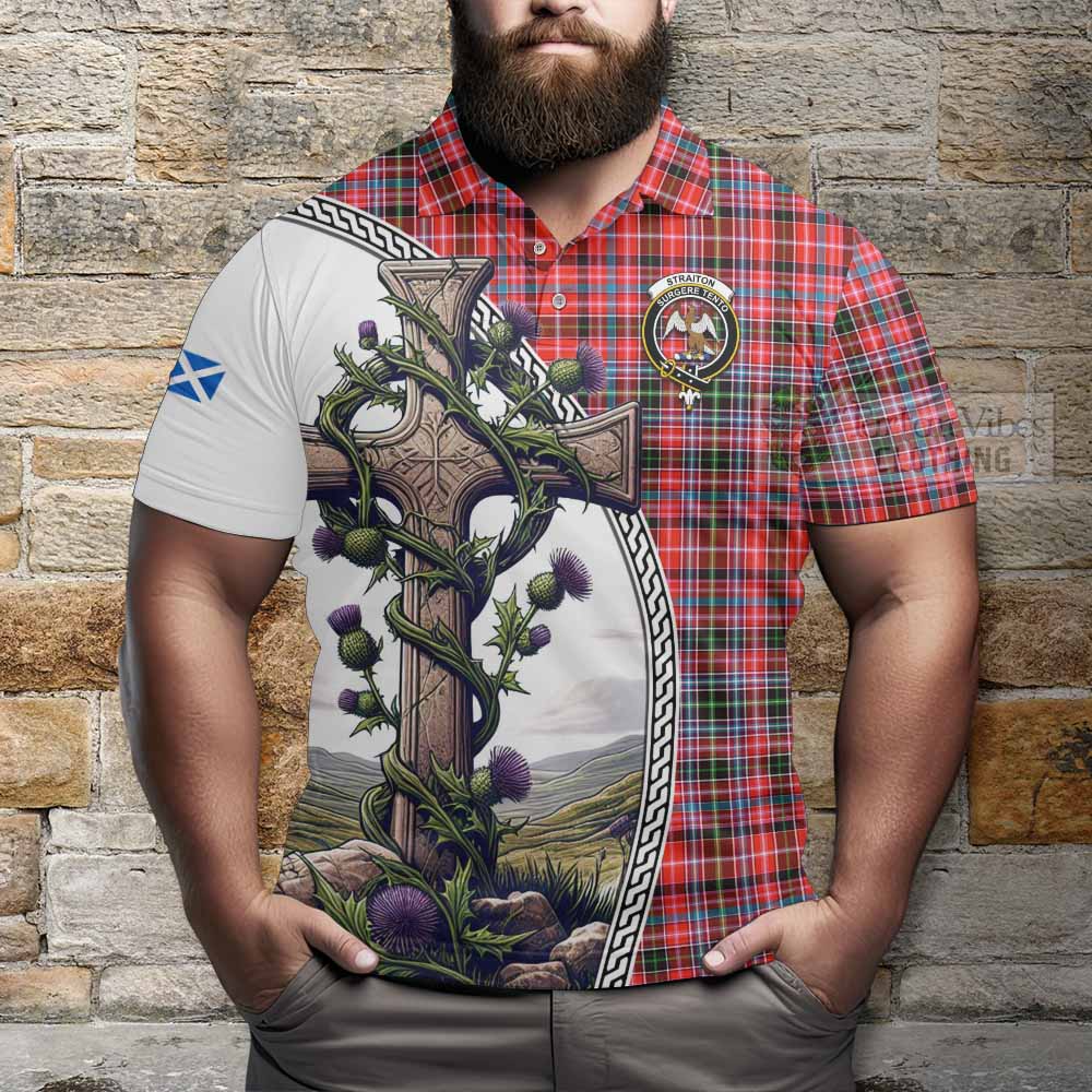 Tartan Vibes Clothing Straiton Tartan Polo Shirt with Family Crest and St. Andrew's Cross Accented by Thistle Vines