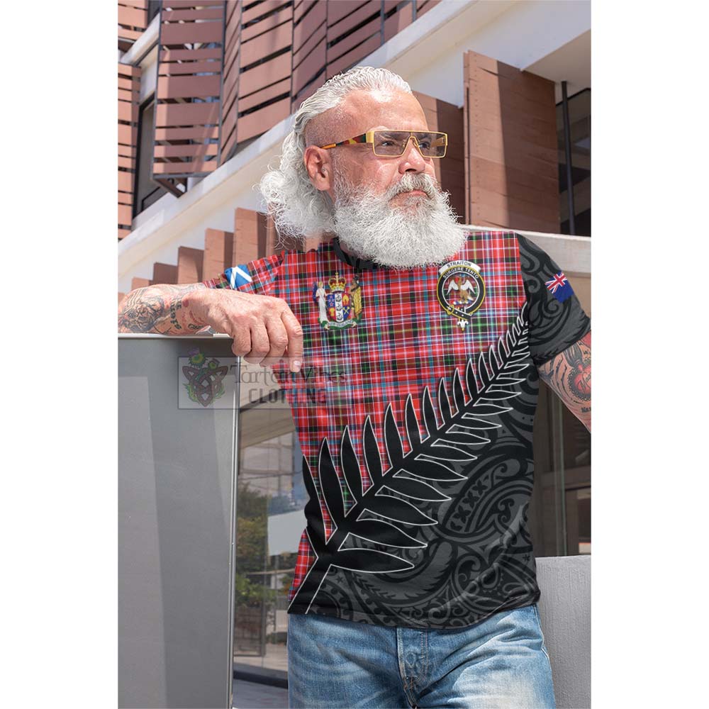 Tartan Vibes Clothing Straiton Crest Tartan Cotton T-shirt with New Zealand Silver Fern Half Style