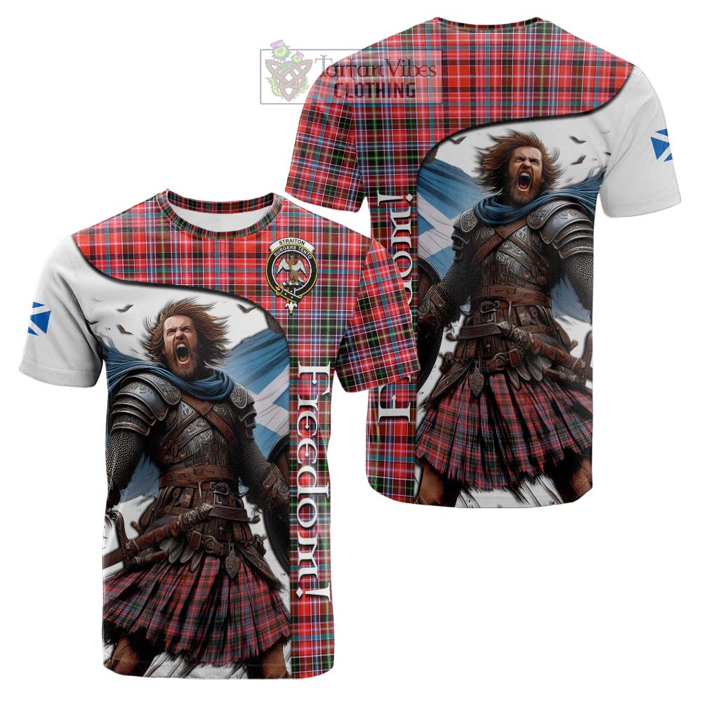 Tartan Vibes Clothing Straiton Crest Tartan Cotton T-shirt Inspired by the Freedom of Scottish Warrior