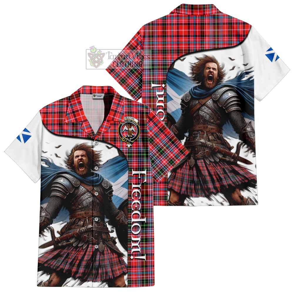 Tartan Vibes Clothing Straiton Crest Tartan Short Sleeve Button Shirt Inspired by the Freedom of Scottish Warrior