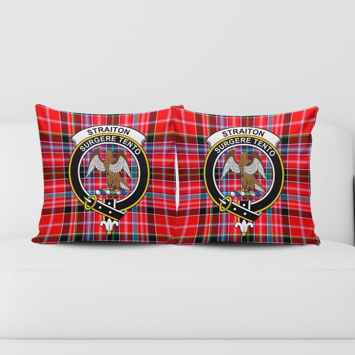 Straiton Tartan Pillow Cover with Family Crest - Tartanvibesclothing