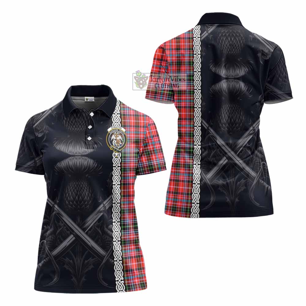 Tartan Vibes Clothing Straiton Tartan Women's Polo Shirt with Family Crest Cross Sword Thistle Celtic Vibes