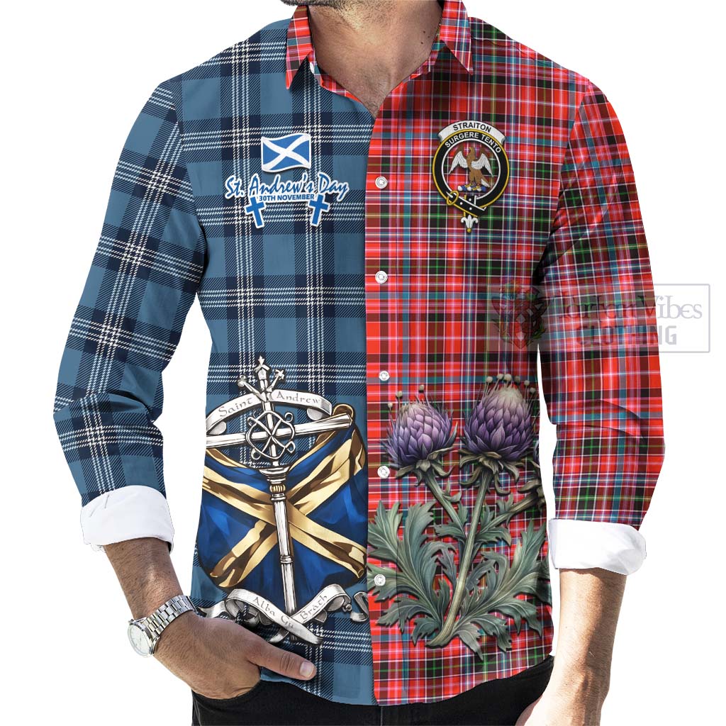 Tartan Vibes Clothing Straiton Tartan Long Sleeve Button Shirt Happy St. Andrew's Day Half Tartan Style