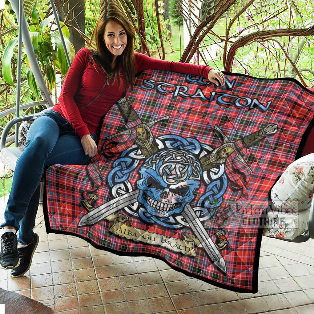 Tartan Vibes Clothing Straiton Tartan Quilt with Celtic Skull Alba Gu Brath Style