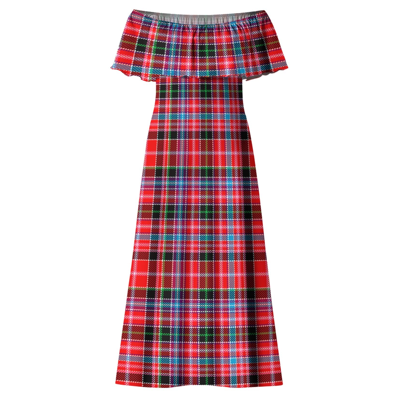 Straiton Tartan Off Shoulder Long Dress - Tartanvibesclothing