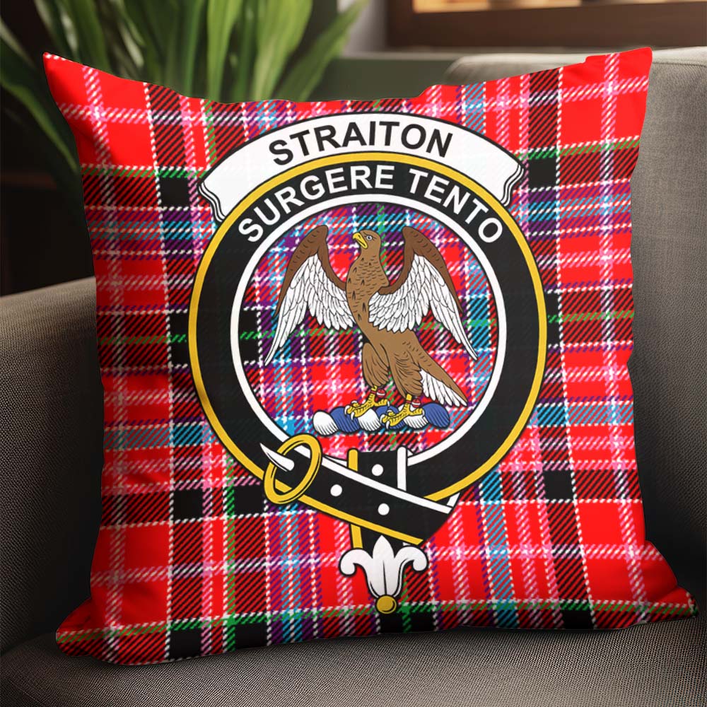 Straiton Tartan Pillow Cover with Family Crest - Tartanvibesclothing